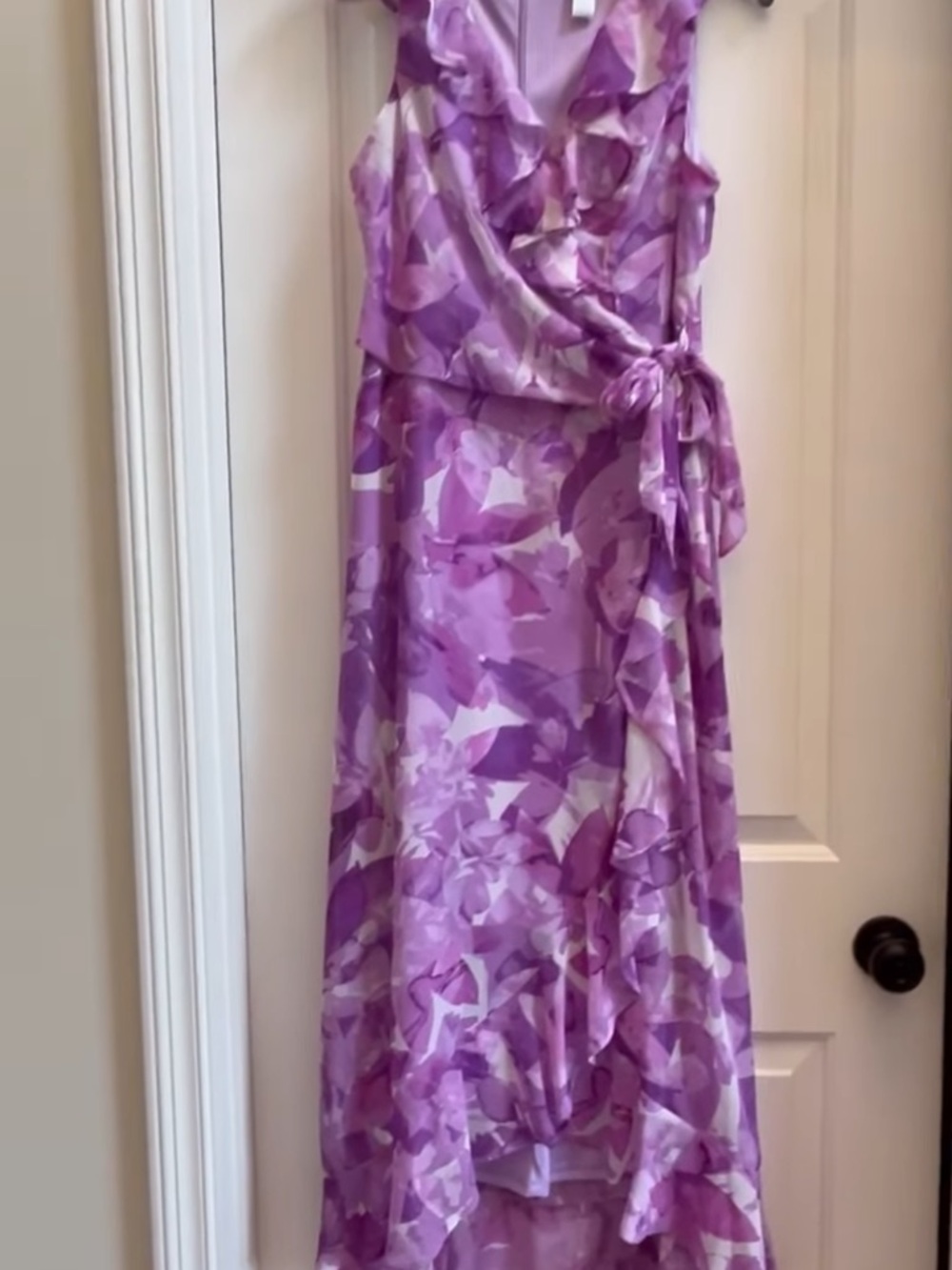 London Times Purple Floral High-Low Wrap Dress